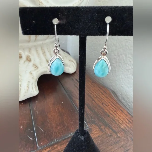 Larimar Fish Hook Earrings - Picture 3 of 6